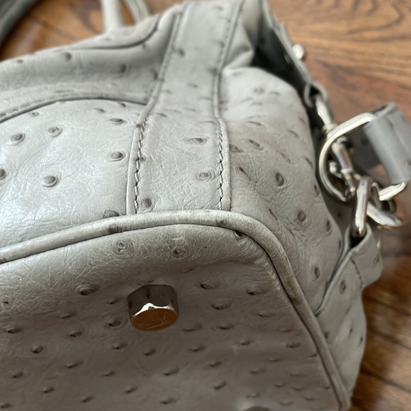 Rebecca Minkoff Leather Ostrich Embossed Grey Handbag with Shoulder Strap - Picture 13 of 16